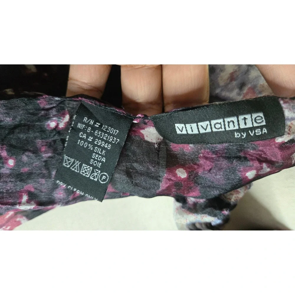 Vivante by USA 100% Silk Abstract Floral Oblong Scarf Purple Gray Black‎ 65